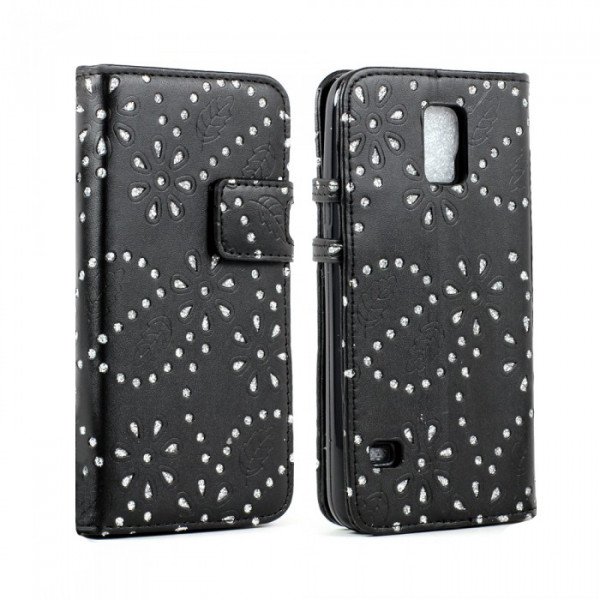 Wholesale Samsung Galaxy S5 Diamond Flip Leather Wallet Case with Stand (Black)